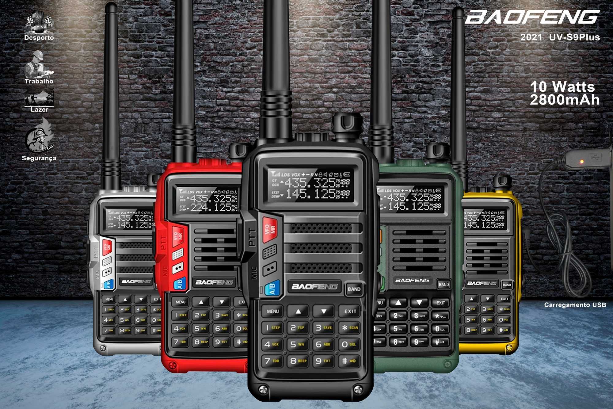 Rádio Baofeng UV-S9 Plus 10wats com carregamento USB