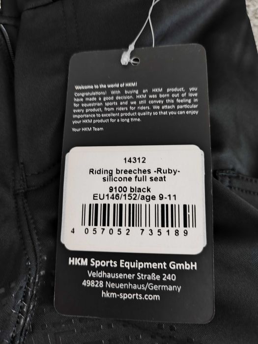 Bryczesy HKM dziewczęce pełny lej silikonowy, czarne, rozm. 146/152