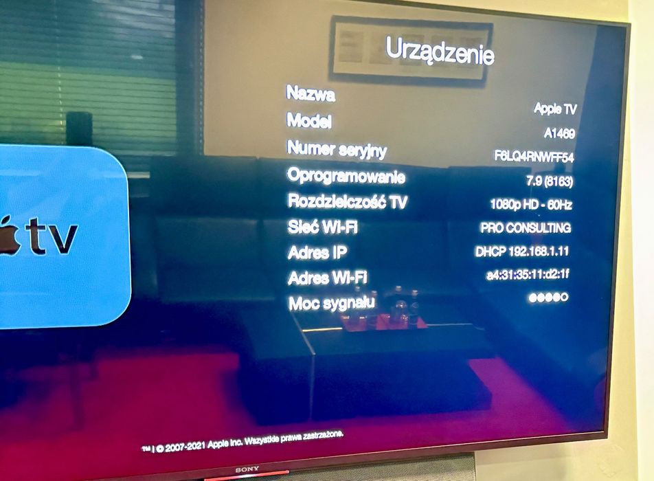 Apple TV A1469 + pilot + kabel zasilający