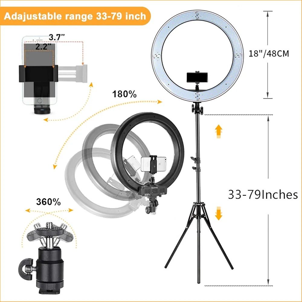 Lampa Pierścieniowa LED 50W do Makijażu Paznokci Rzęs zdjęć Ring 18cal