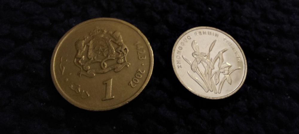 2 monety 1 dirhams Maroko i 1 Juan Chiny