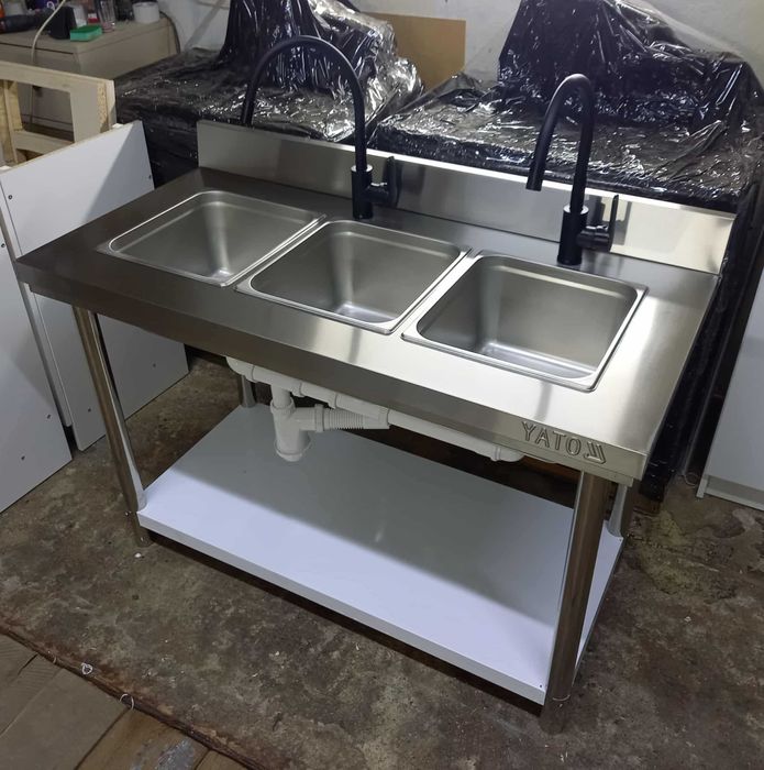 Zlew trzykomorowy / Basen gastronomiczny 3 komorowy ( nowy )