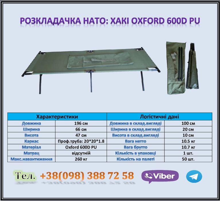 Розкладушки/Розкладачки навантаження 200кг