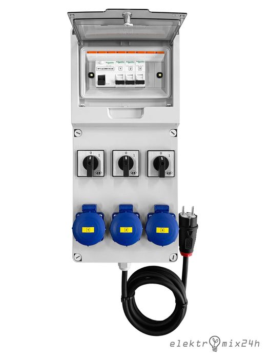 Rozdzielnica przenośna z podświetleniem LED, gniazda 3x16A 230V + 0-1