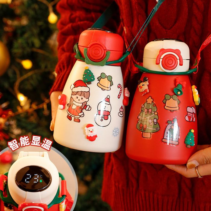 Дитячий термос Christmas з датчиком температури та трубочкою 450мл