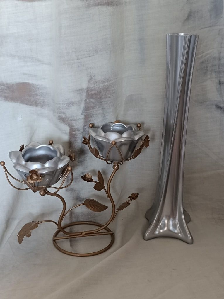 Conjunto de decoração castiçal + jarro
