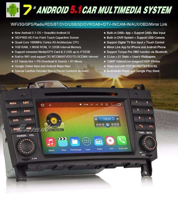 Auto-rádio 2 din android 14 64GB para Mercedes c220 w203 ano 2004