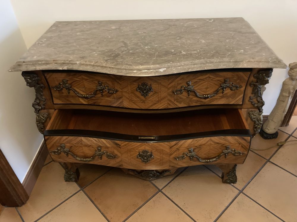 Cómoda Antiga Madeira e Mármora com 3 gavetas