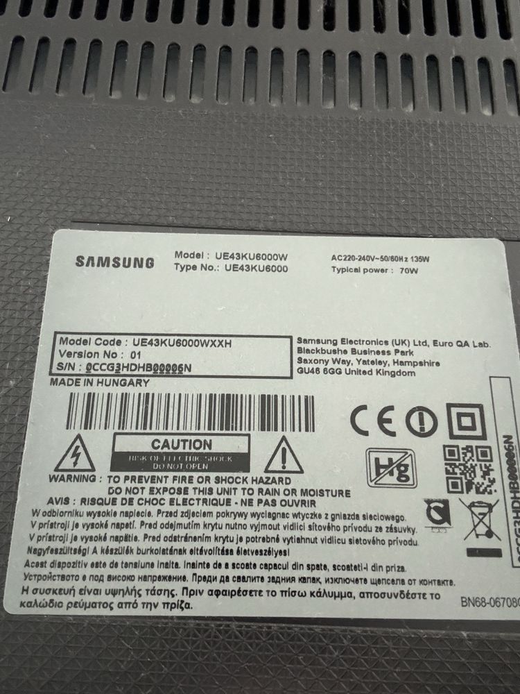 Uszkoszony samsung ue4ku6000 smart tv (matryca)