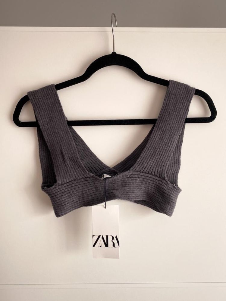 Szary dzianinowy top bralet rozmiar S marka ZARA sweterkowy croptop