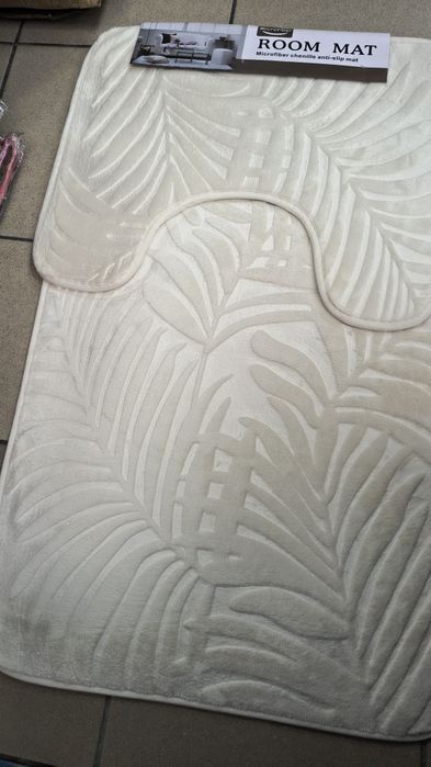 Dywaniki łazienkowe komplet 2częściowy pluszowe śmietanka szary