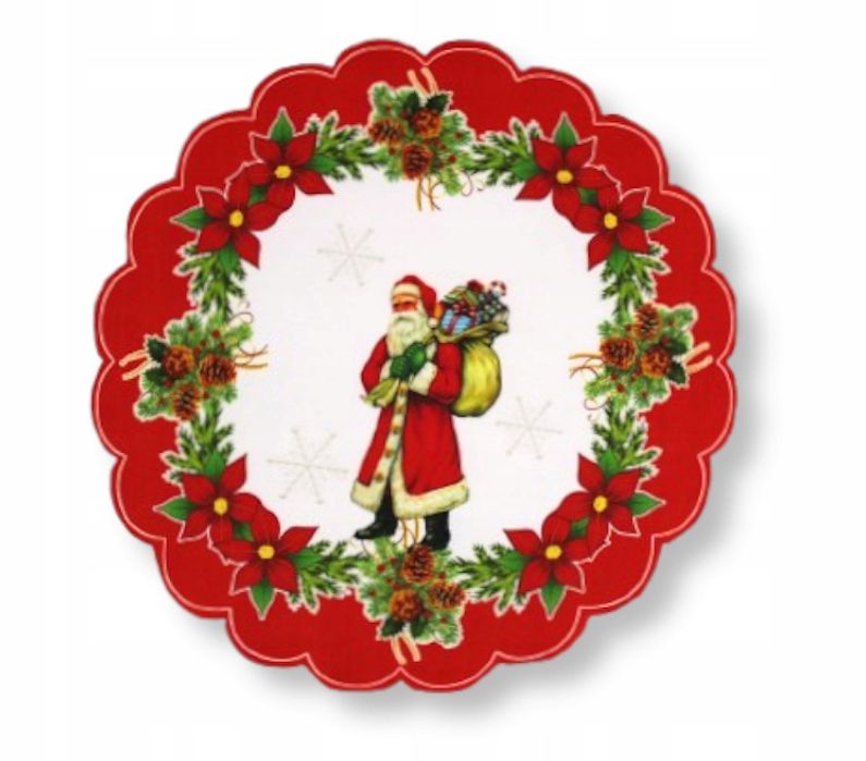 Serwetka Okrągła Fi 30 Cm Świąteczna Bożonarodzeniowa Haftowana