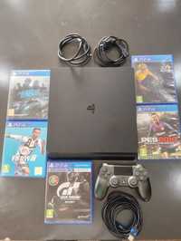 PS4 Slim 500GB + 1 comando + 5 jogos