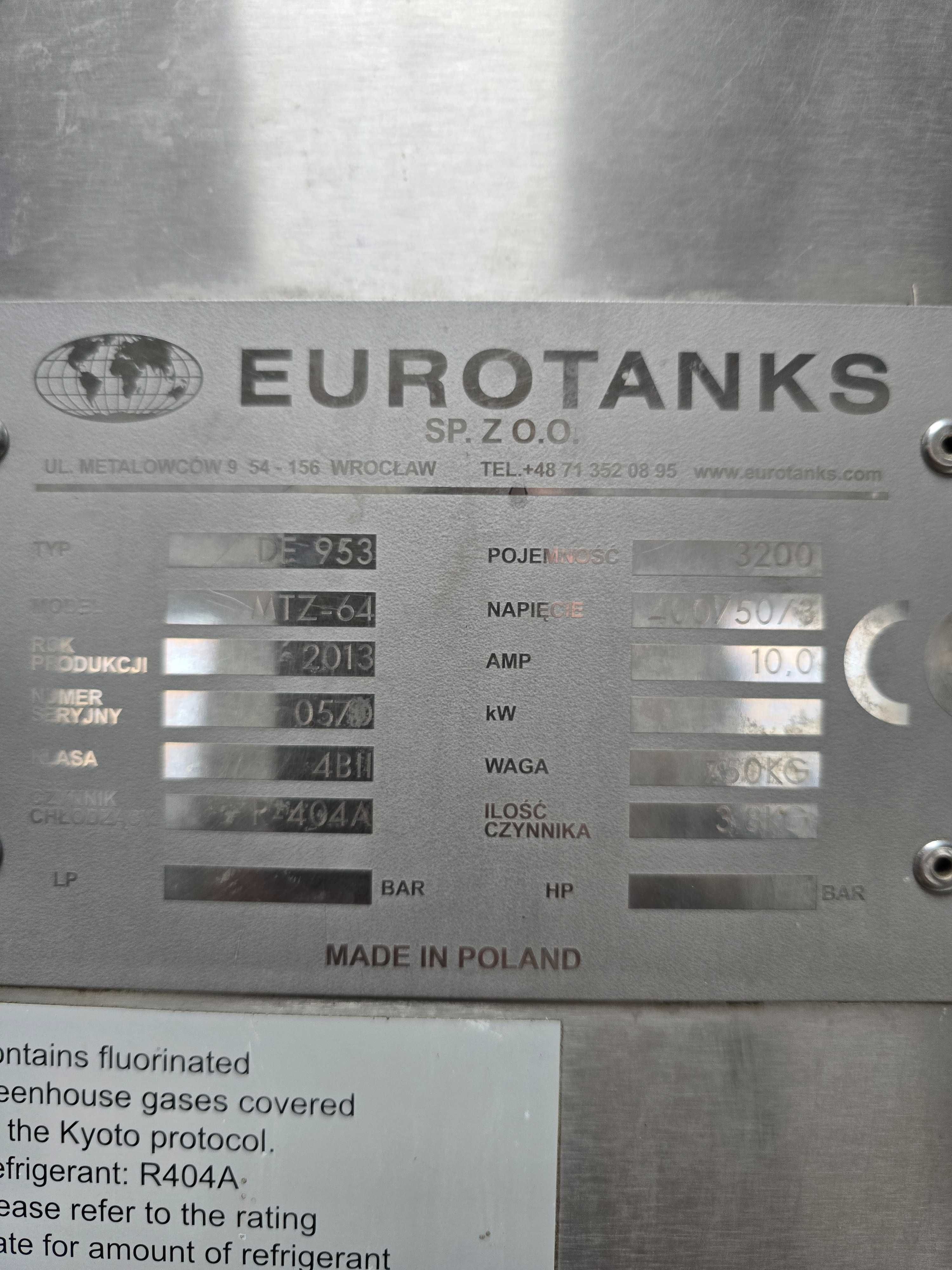 Schładzalnik Eurotanks Wedholms 3200L Zbiornik na mleko