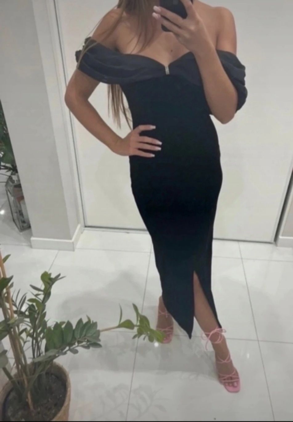 Sukienka S/M welurowa elegancka studniówka wesele czarna