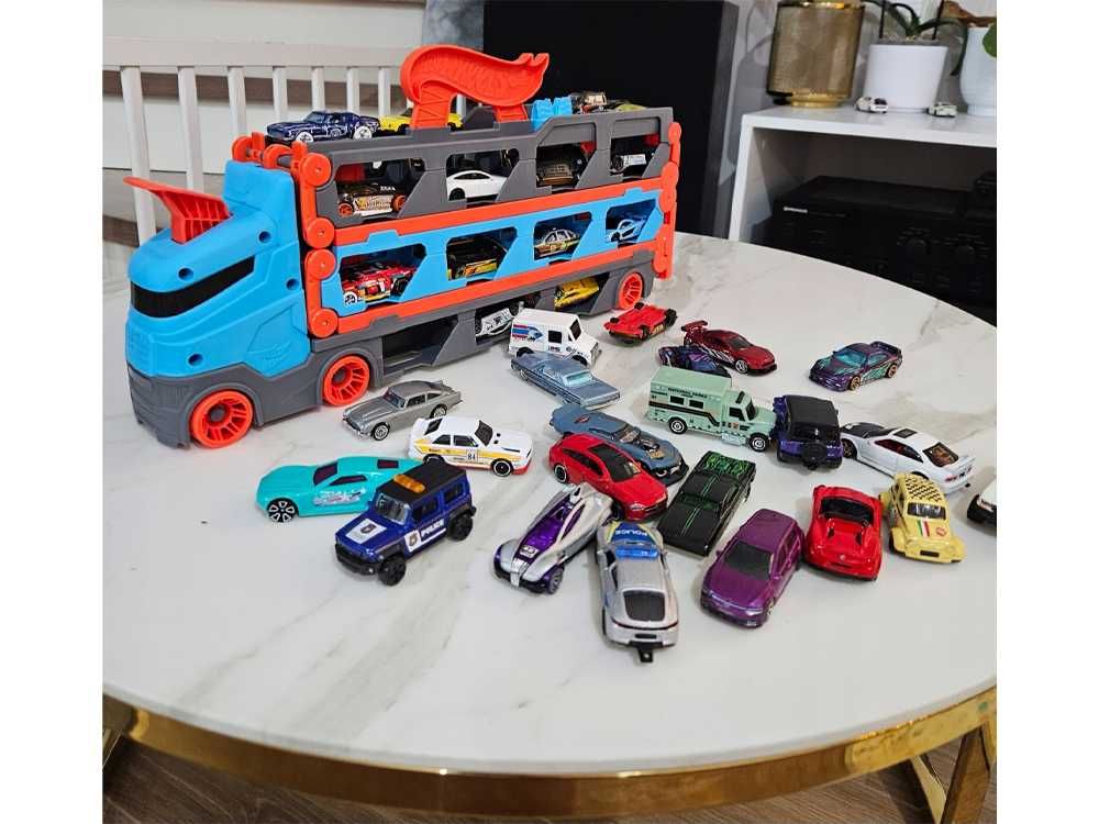 Hot Wheels ZESTAW Transporter + Tor Dinozaur t-rex + 4 autka gratis!!!