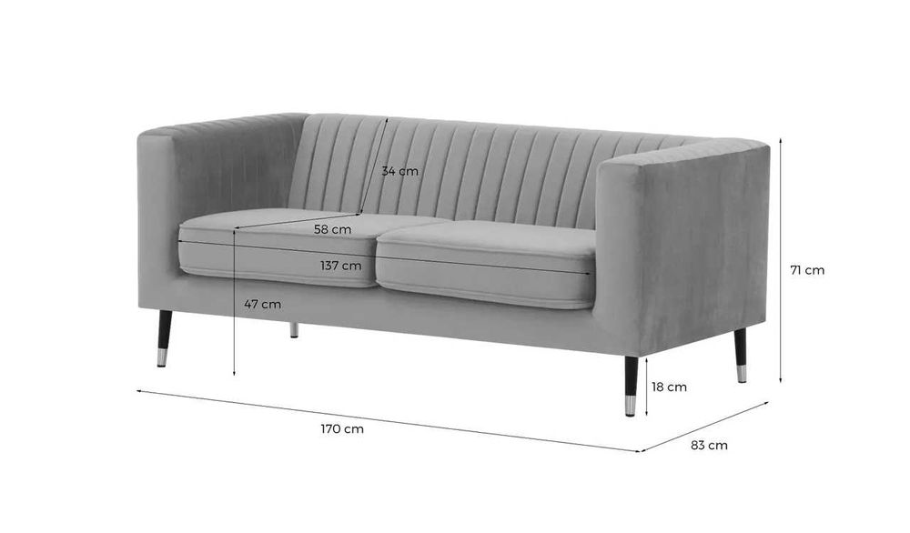 Sofa dwuosobowa Slender - Kanapa Musztardowa Velluto 8 - Stan Idealny