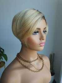 Krótka peruka blond z odrostem z włosów naturalnych Felicja