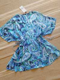 Nowa Zara XS sukienka letnia rozkloszowana mini paisley niebieska