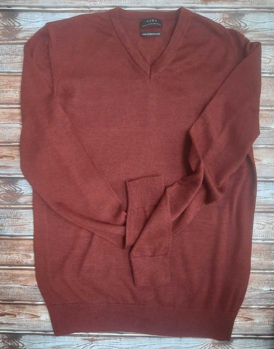 ZARA lekki sweter 100% wełny extra fine dekolt V r.M