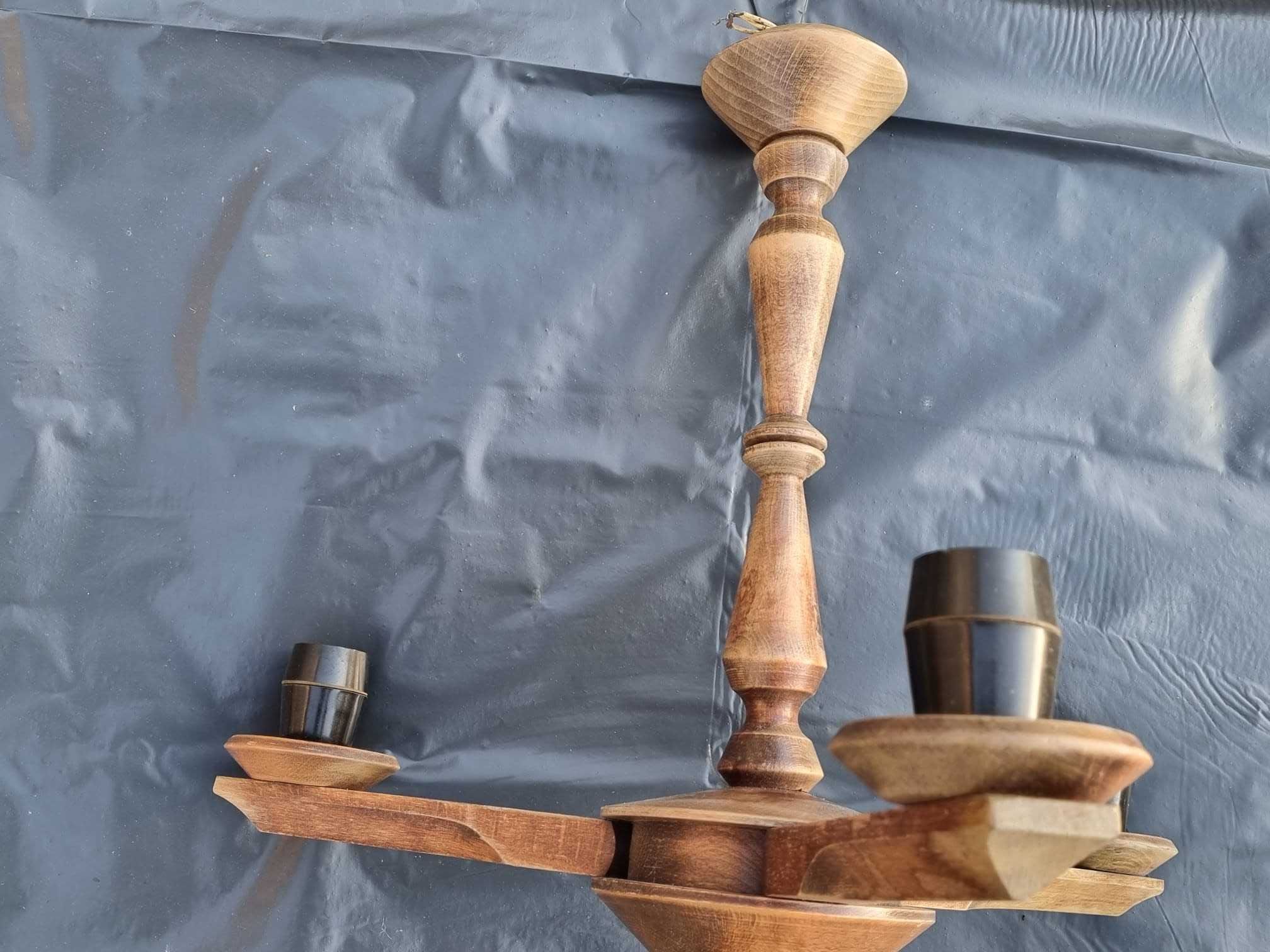 Antyk stara lampa wisząca drewniana do renowacji