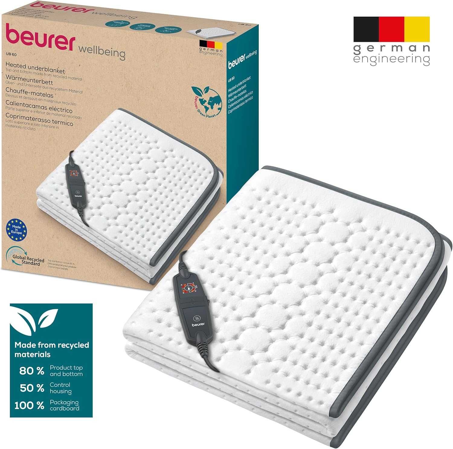 Mata grzewcza beurer UB 60 Green Planet 150x80 cm biała