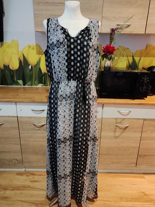 Zwiewna długa sukienka Jean Pascale rozmiar 44/46 poliester