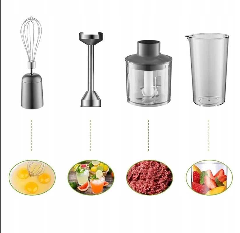 Mocny Blender Ręczny 4w1 MIUI Zanurzeniowy 1000W Stalowy ZESTAW