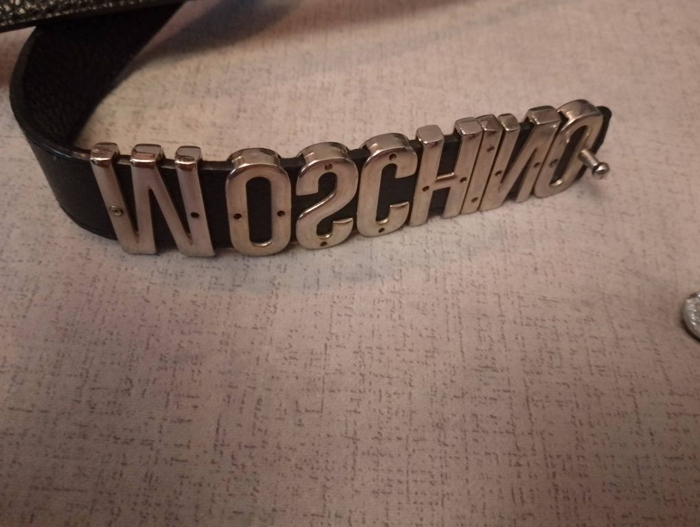 Pasek Moschino, skóra, jak nowy,moda,uroda,dodatki,galanteria