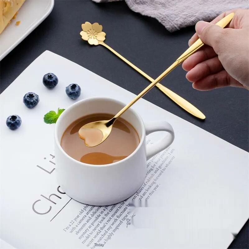 Ложка кофейная чайная десертная набор длинная ручка цвет золото декор