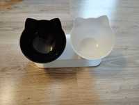 Podwójna miska dla kota psa na stojaku na karmę wodę 2x400ml