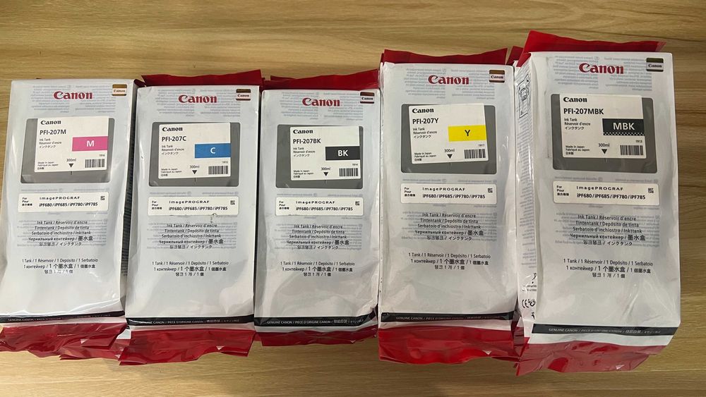 CANON komplet tuszy PFI-207 MBK BK Y C M 300ml nowy