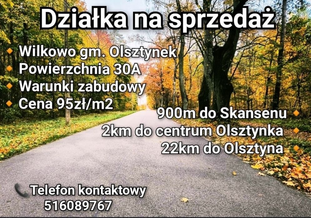 Działka na mazurach Olsztynek 15A przy lesie