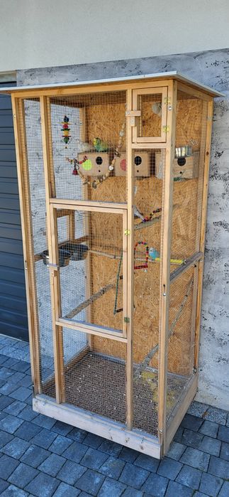 Woliera klatka + papugi faliste + wyposażenie