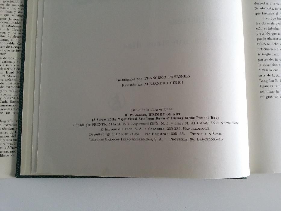 Livro história da arte HW Janson "Historia del arte" 1965 espanhol