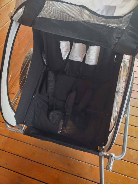 Przyczepka rowerowa 2-osobowa / wózek - kolor czarno-biały