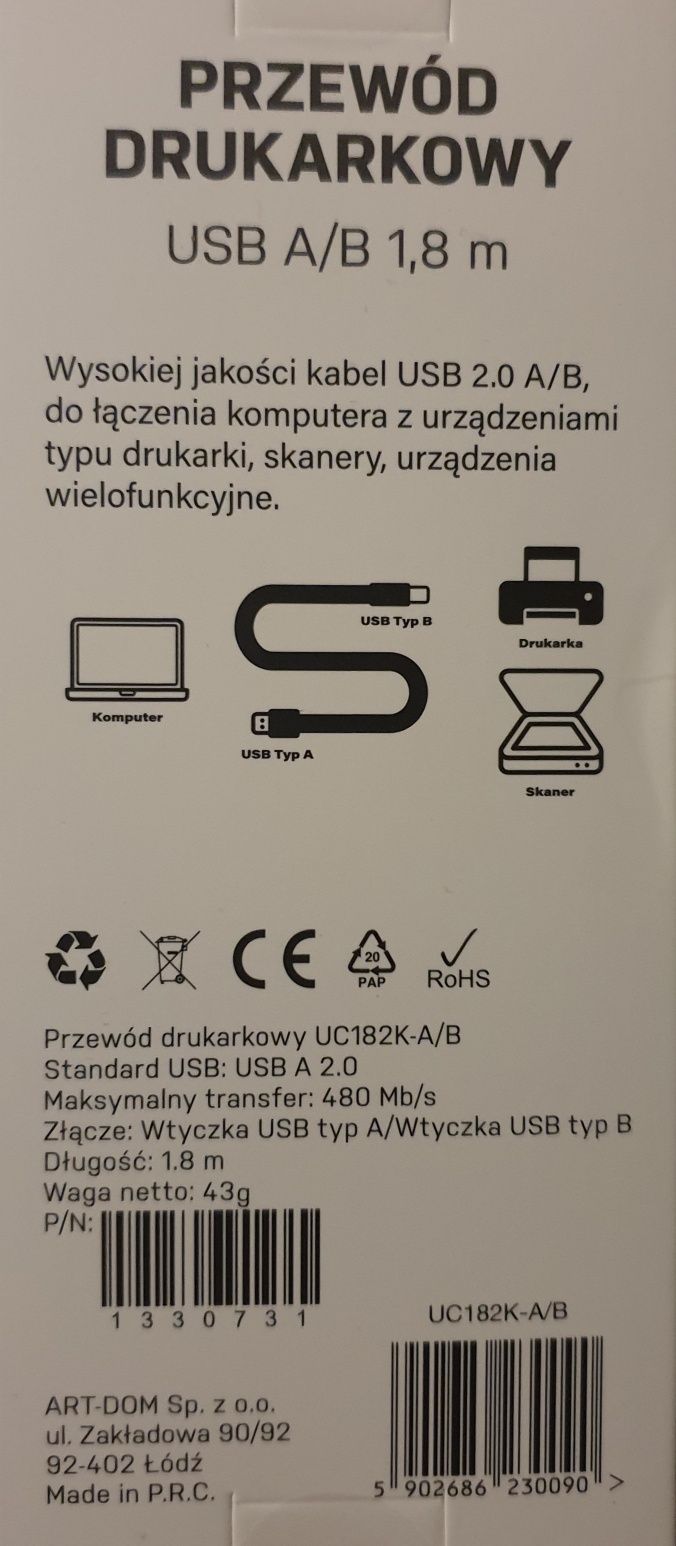 Przewód Drukarkowy- USB Typ-B XLINE 1.8 m