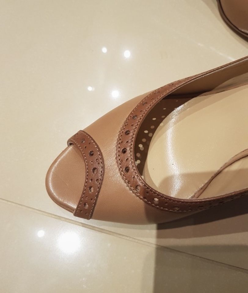 czółenka nowe venezia peep toe brązowe klasyczne retro