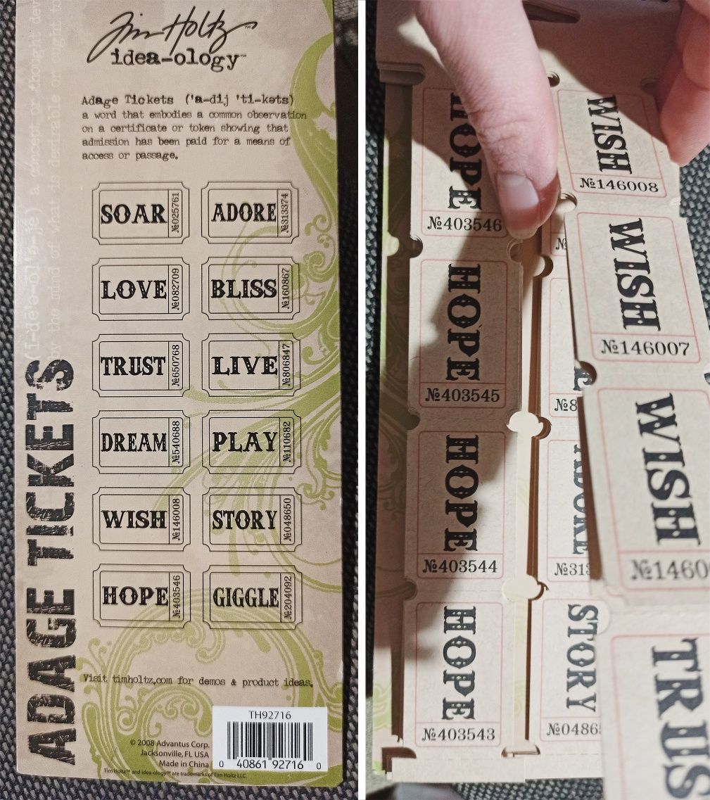 Adage Tickets Tim Holtz Junk Journal для скрапбукінгу