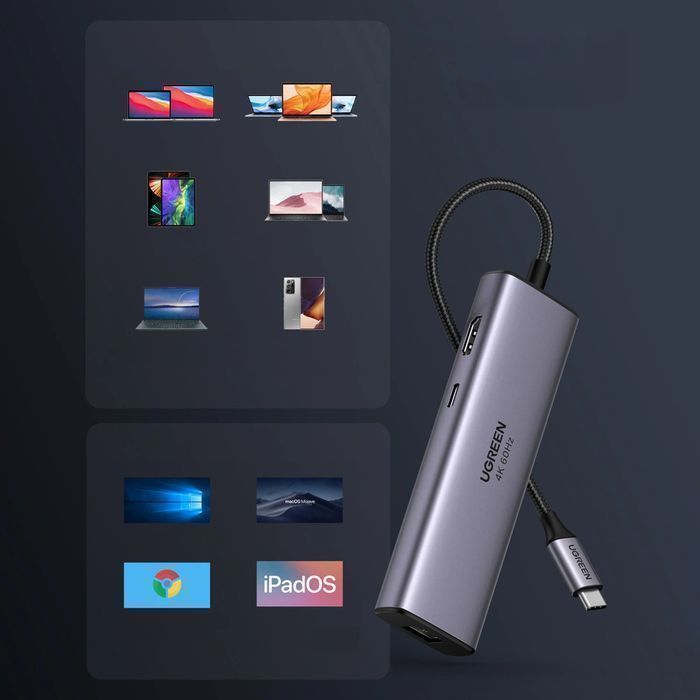 HUB 7w1 Ugreen USB-C / 2x USB-A 3.2 HDMI 4K SD TF USB-C PD 100W RJ45