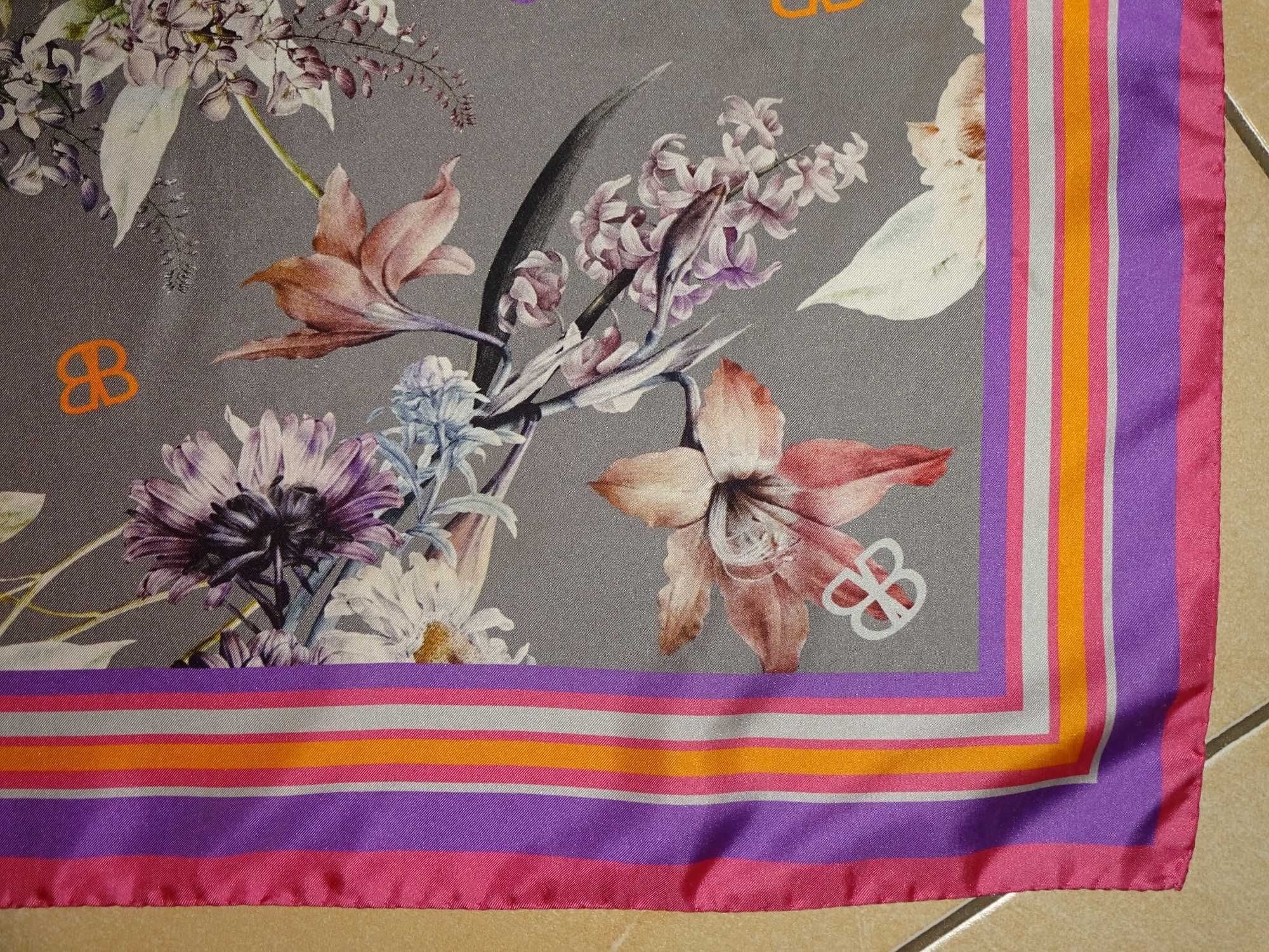 BIJOU BRIGITTE jedwabna piękna chusta apaszka w kwiaty idealny stan