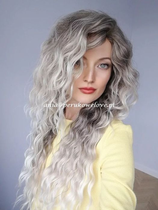Peruka blond SMOKEY popielaty OMBRE afro loki kręcone włosy