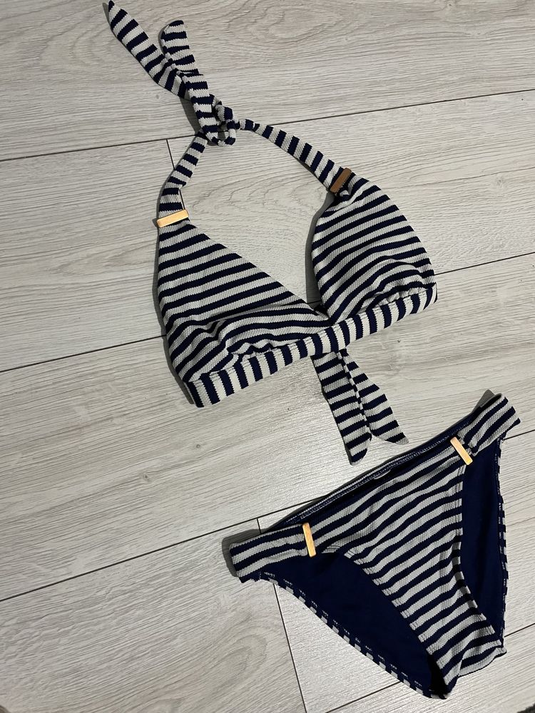 H&M bikini 34 XS paski miedziane dodatki strój kąpielowy