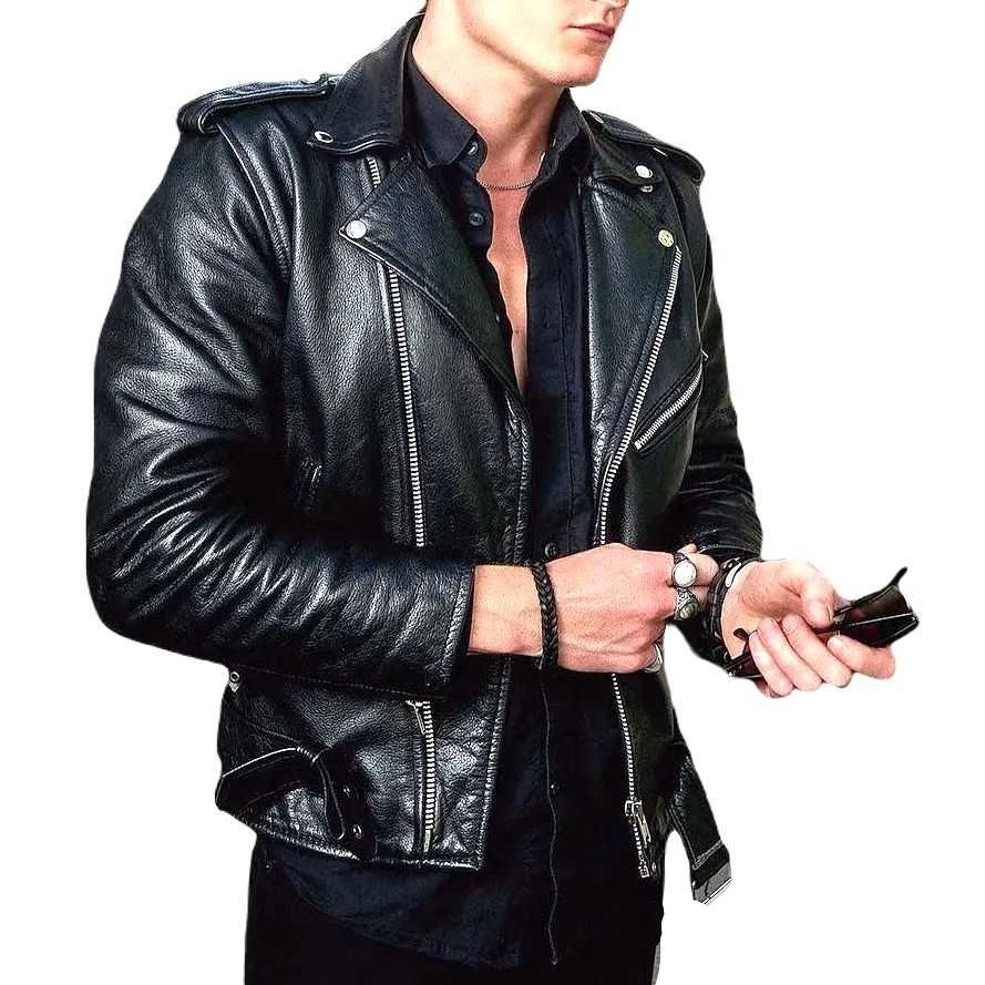 M-L Оригинал косуха мужская, кожа, черная куртка байк, утепленная