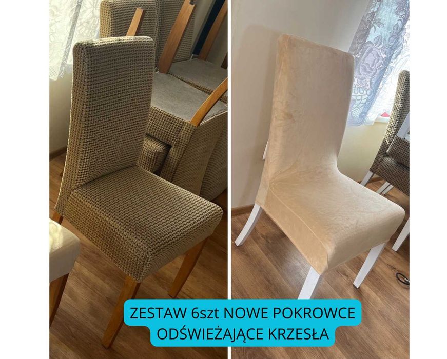 NOWY Komplet 6 pokrowców pokrowiec na fotel welurowy beżowy krzesło