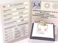 złoty pierścionek 585 z szmaragdami i diamentami rozmiar 23 certyfikat