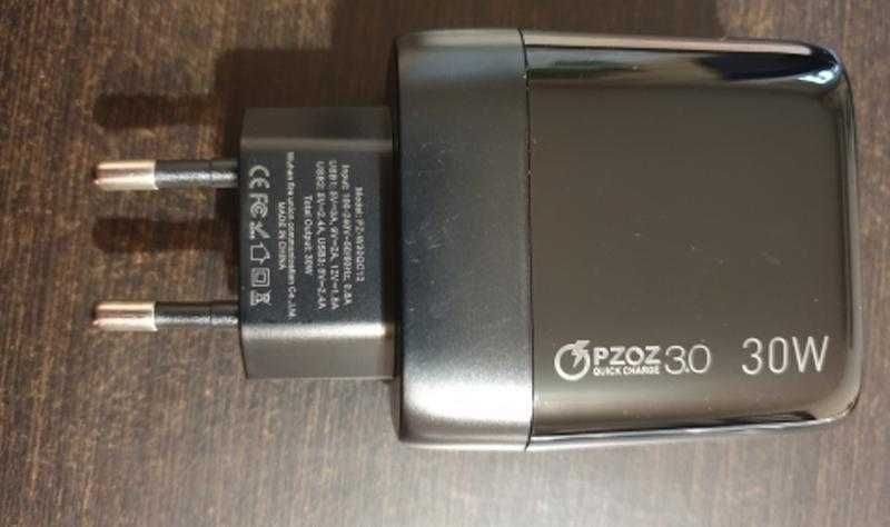 Швидка зарядка PZOZ QC3.0 на 3 USB порти, LED індикатор 30 Вт