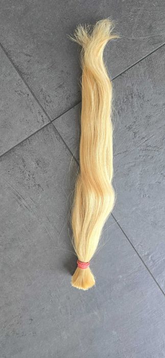 Włosy naturalne dziewicze w kitce 122 gram 52 cm.  jasny blond