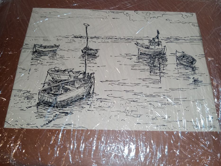 Rysunek piórkiem Łodzie w zatoce Bożena Hubicka