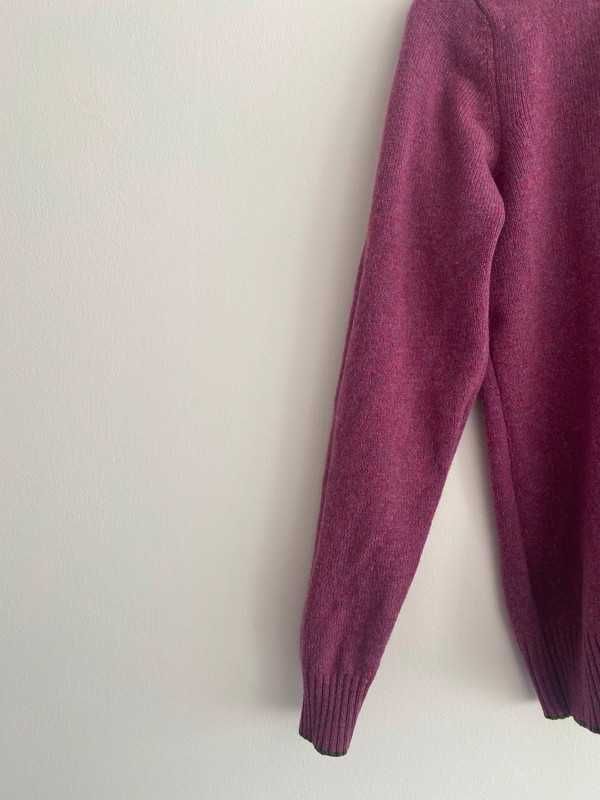 wełniany sweter z psem z pieskiem dobry skład fioletowy 42 xl wełna